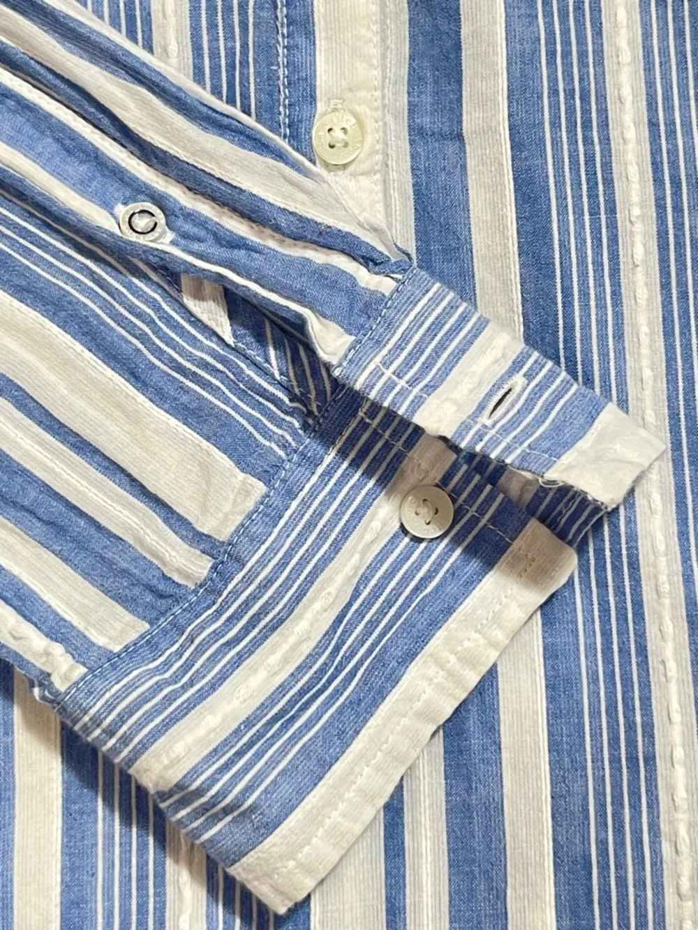 Abercrombie & Fitch Blue White Stripe Popover Shirt Coastal Boho Cotton Top M - Picture 6 of 8